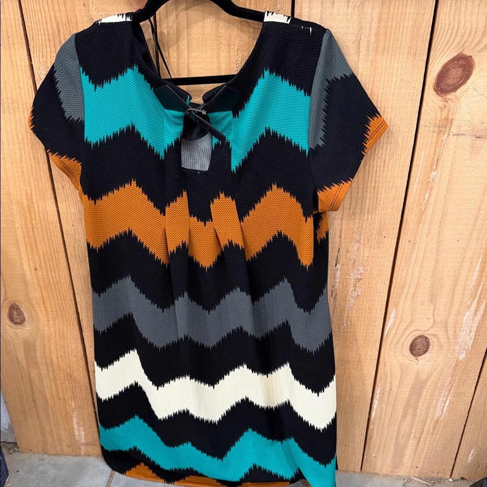 Robbie Bee Chevron Mini Dress - Black, Teal, Orange